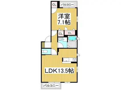 LE NORD BUN(1LDK/1階)の間取り写真