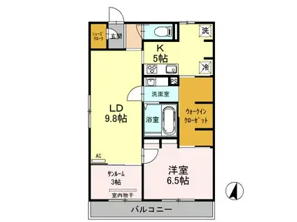 SKY TERRACE I(1LDK/3階)の間取り写真