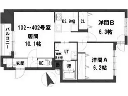 グランメールマーベラス(2LDK/3階)の間取り写真