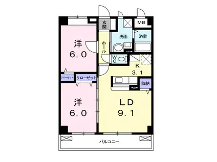 クラール 青葉(2LDK/3階)の間取り写真