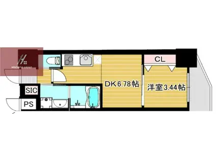 クローバー・グランデ今里(1DK/9階)の間取り写真