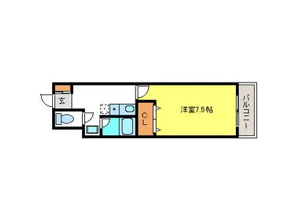 レジデンスコスモIII(1K/1階)の間取り写真