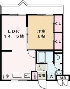 ロイヤルメゾン白浜B棟(1LDK/2階)の間取り写真