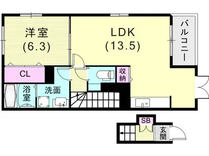 ヴァリーコート鈴蘭台(1LDK/2階)の間取り写真