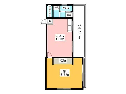 サンセイハイム(1LDK/4階)の間取り写真