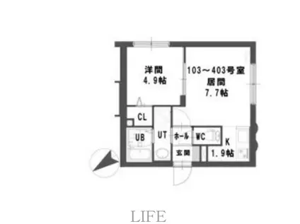 グランメール中の島(1LDK/3階)の間取り写真