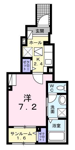 ブリュームII(1K/1階)の間取り写真