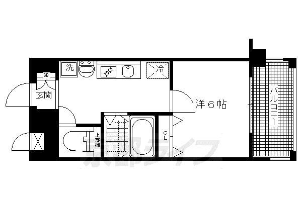 アスヴェル京都御所前II(1K/4階)の間取り写真