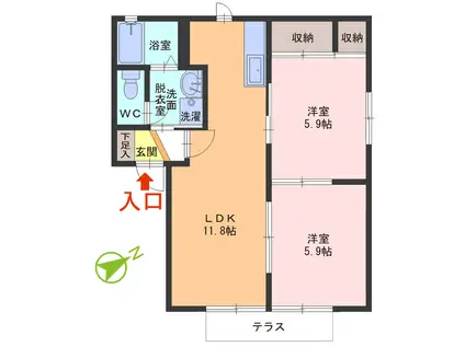 ルミエールM A(2LDK/1階)の間取り写真