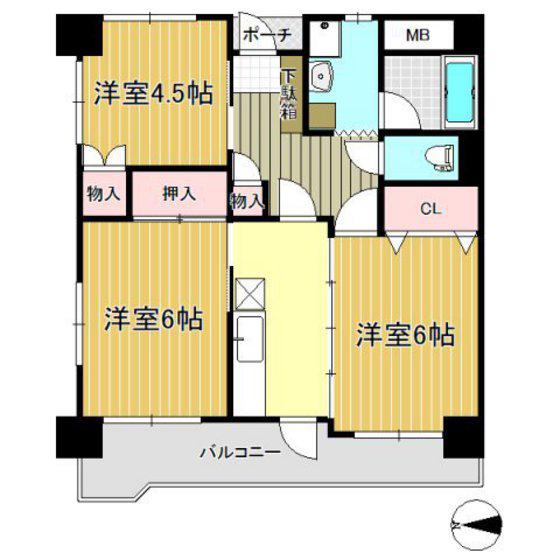 長町南424ビル(3K/2階)の間取り写真