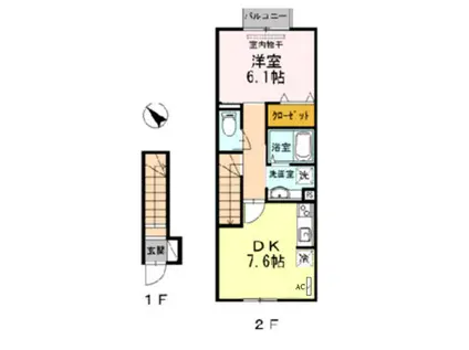 エクレール B棟(1DK/2階)の間取り写真