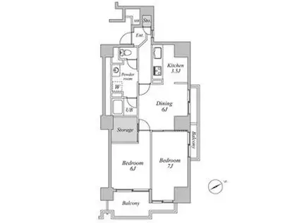 六本木ビュータワー(2DK/17階)の間取り写真