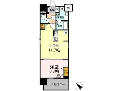 ウィスタリアレジデンス博多(1LDK/9階)の間取り写真