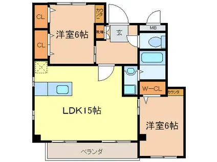 ノーブルメゾン熊の前(2LDK/3階)の間取り写真