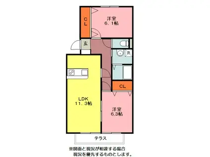 ライフイン・ジェネシス(2LDK/1階)の間取り写真