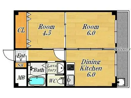 USJ COURT(2DK/6階)の間取り写真