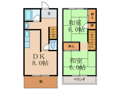 テラスみささぎ 南棟(2DK/1階)の間取り写真