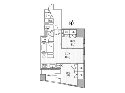 ディームス大手町ノース(2LDK/9階)の間取り写真