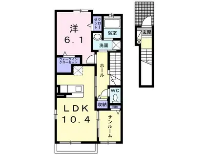 コンフィアンスV(1LDK/2階)の間取り写真
