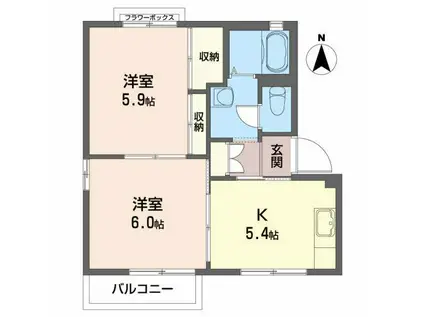 ハウスリーフ(2K/2階)の間取り写真