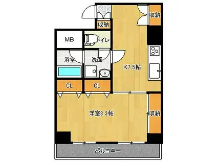 BUENA西堀前通一番町(1K/6階)の間取り写真