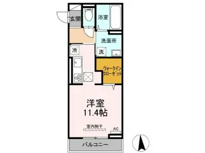 ディアライズ小郡船倉町A棟(ワンルーム/1階)の間取り写真