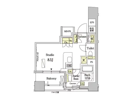 PARK AXIS 茅場町(1K/3階)の間取り写真