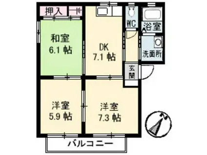 べルソー1番館(3DK/1階)の間取り写真