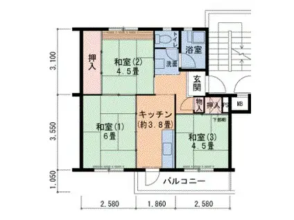 有野団地B(3K/5階)の間取り写真