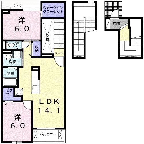アクア ヒルズ I(2LDK/3階)の間取り写真
