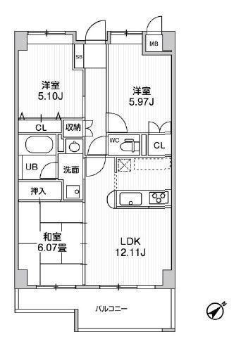 コスモリード本厚木(3LDK/4階)の間取り写真