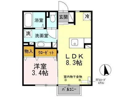 ヴィラ・モンテローザ(1LDK/2階)の間取り写真