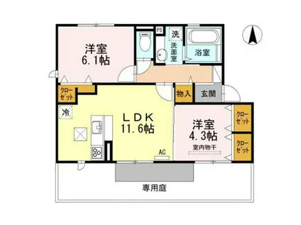 RIOくるまIII(2LDK/1階)の間取り写真