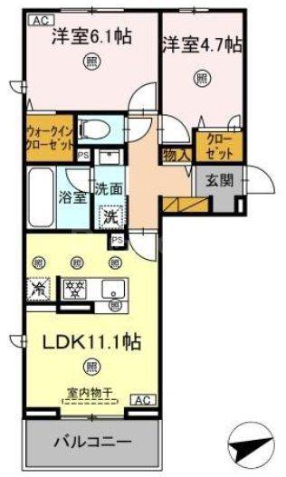 シャンティ(2LDK/2階)の間取り写真