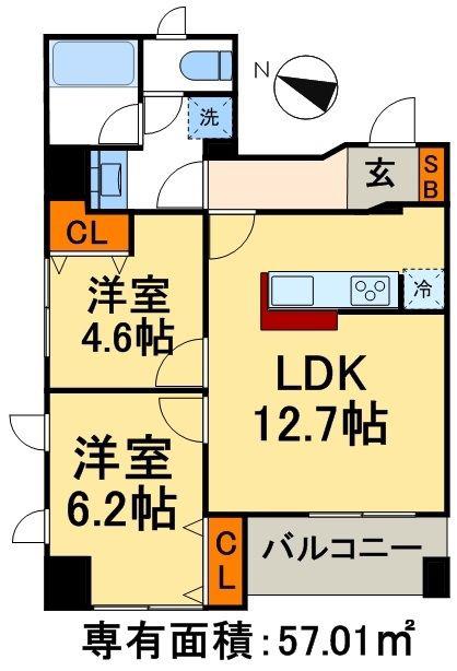 ラクラス日本橋久松町(2LDK/3階)の間取り写真