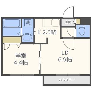 ルーエ北円山(1LDK/4階)の間取り写真