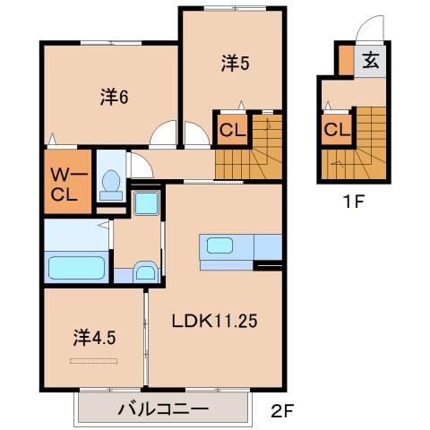 フレンダ神前(3LDK/2階)の間取り写真