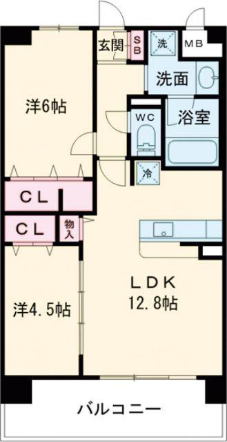 フェリスシエロ堺(2LDK/7階)の間取り写真