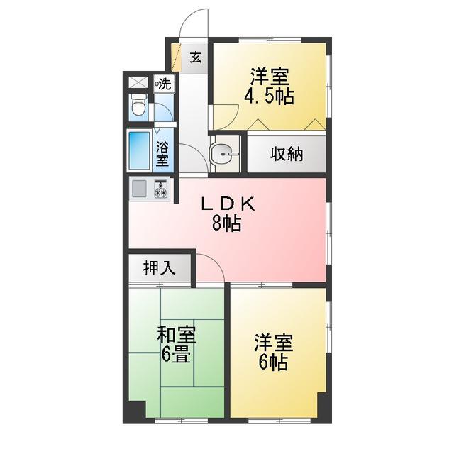 レジデンス富美浜(3LDK/4階)の間取り写真