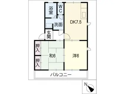 セレニティー八王子(2DK/2階)の間取り写真