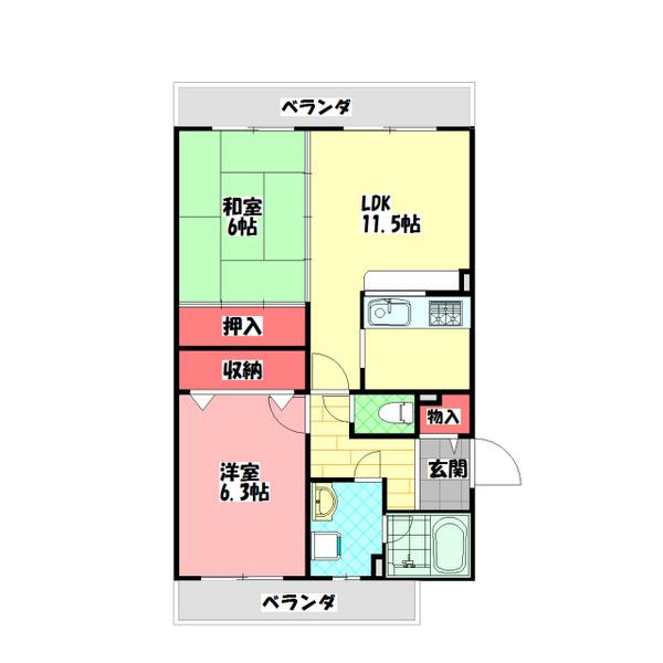 エテルノI(2LDK/2階)の間取り写真
