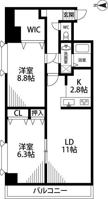 大通南8マンション(2LDK/5階)の間取り写真