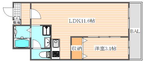 グリュックハイム山王公園前(1LDK/6階)の間取り写真