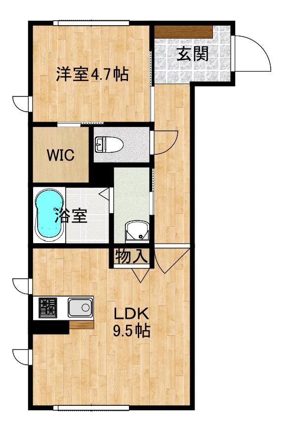 カームリバー(1LDK/1階)の間取り写真