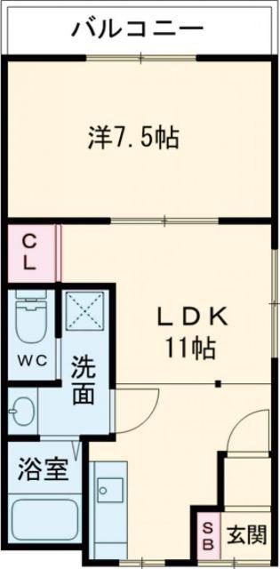 グリーンハウスB棟(1LDK/2階)の間取り写真