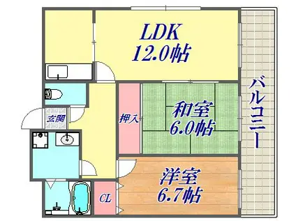 フレーブ フレール(2LDK/4階)の間取り写真