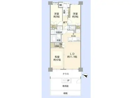 ウィルローズふじみ野(3LDK/1階)の間取り写真