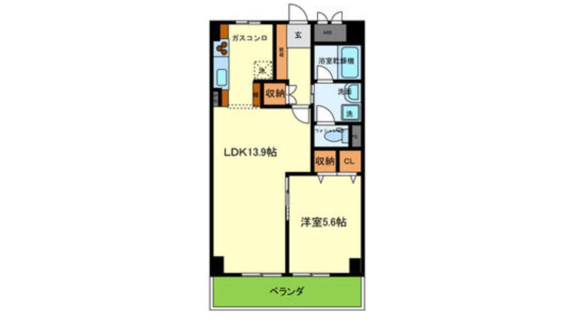 若草ハイツA棟(1LDK/5階)の間取り写真