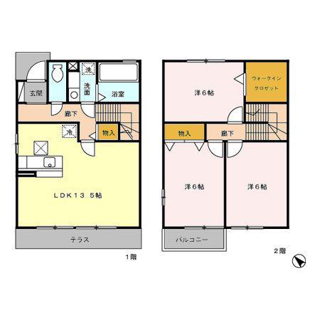 メープルタウン B(3LDK/1階)の間取り写真