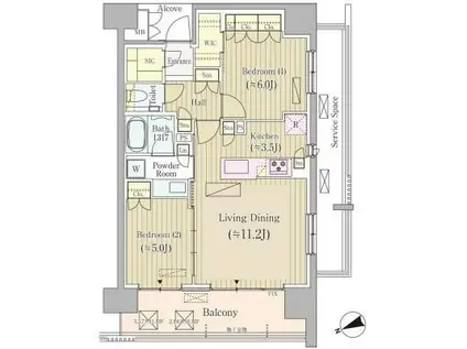 ジオ四谷荒木町(2LDK/3階)の間取り写真